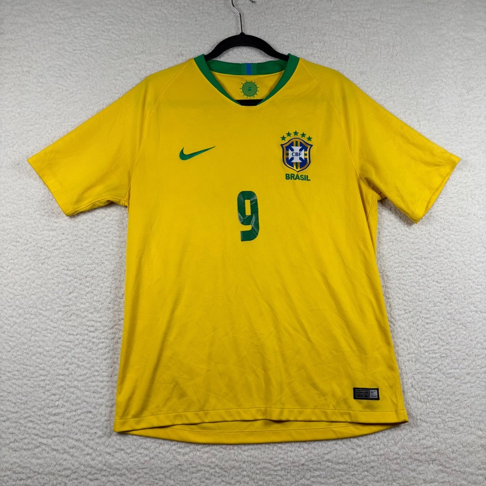 Nike Brazil Soccer Jersey Mens Ronaldo 9 2018 Home Kit Large Yellow Football